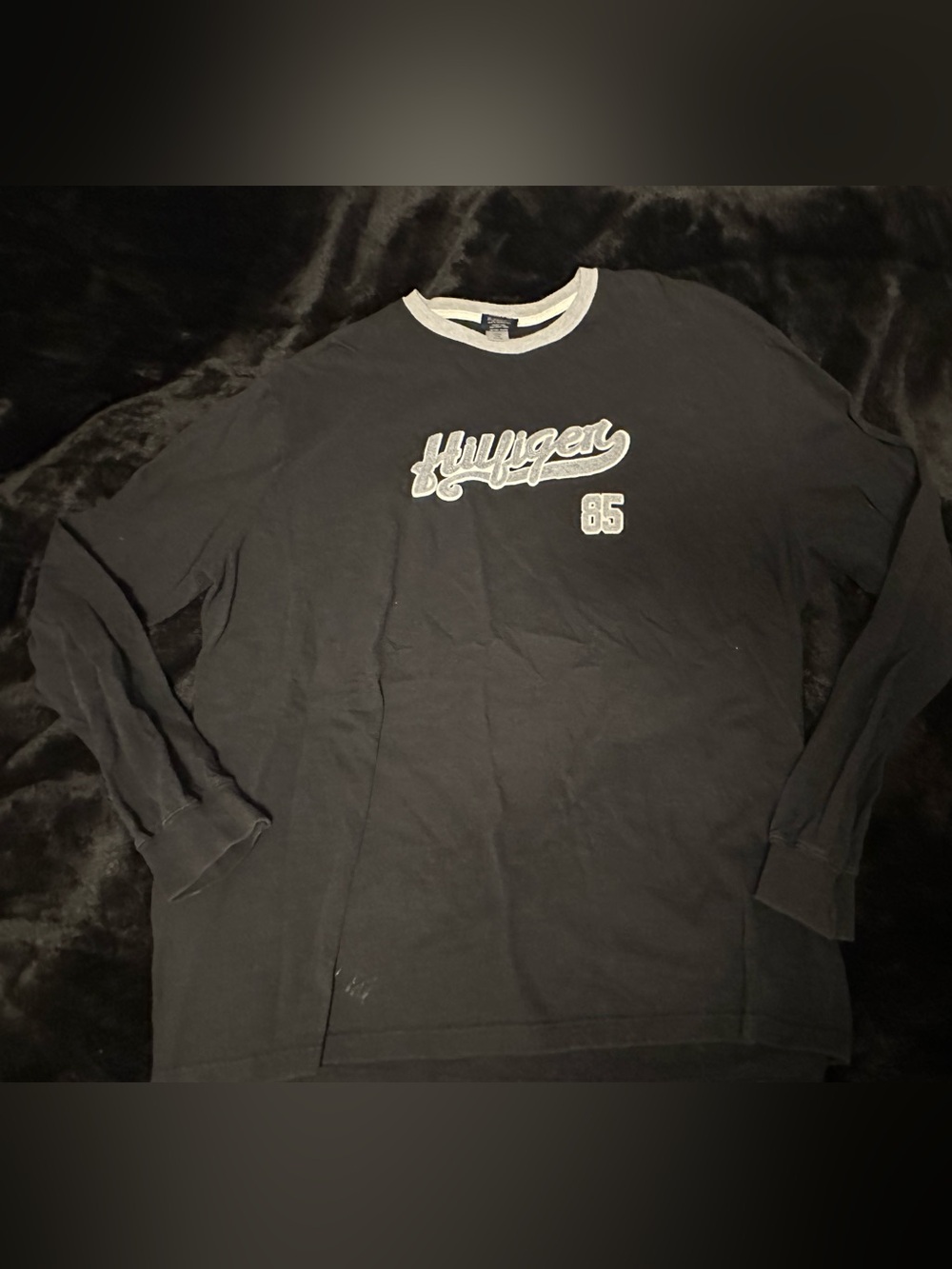 VINTAGE 2002 Tommy Hilfiger Applique Long-Sleeve Tee BLACK/ GRAY Men's XL